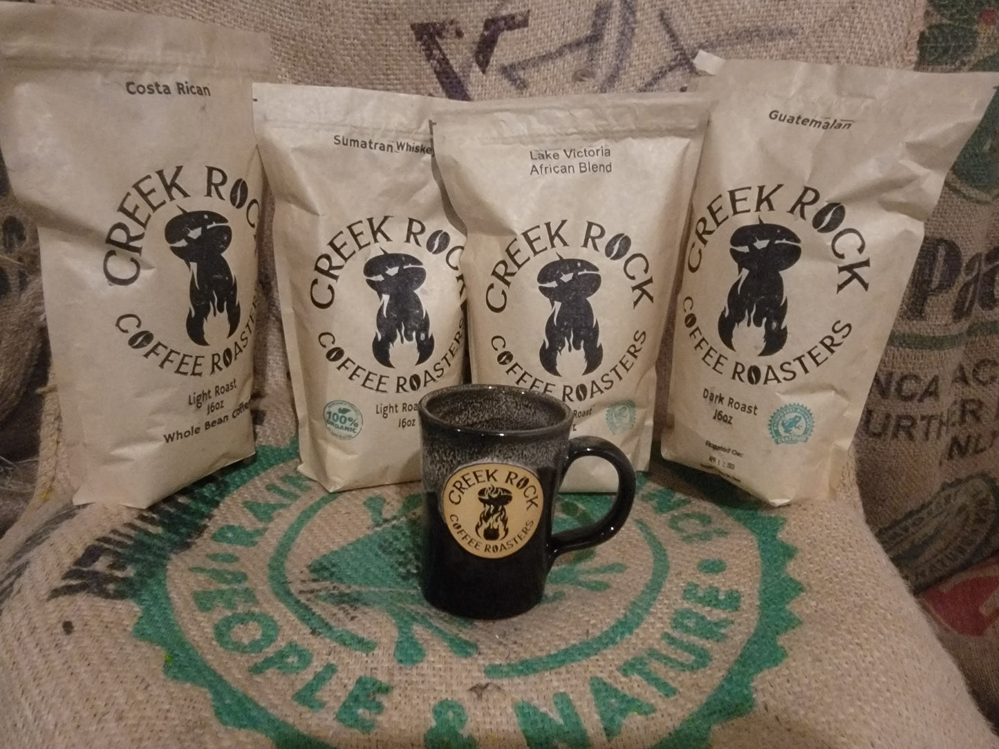 Creek Rock Coffee American Made Coffee Mugs with Creek Rock Coffee Logo (Black, Sand) SHIPPING INCLUDED in PRICE